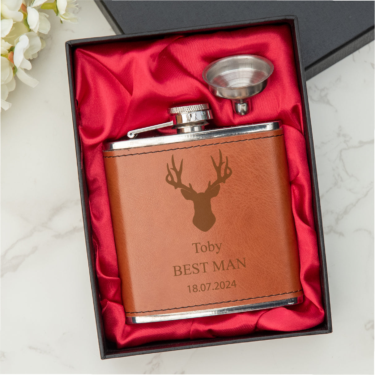 Personalised  Engraved  Stag Head Hip Flask