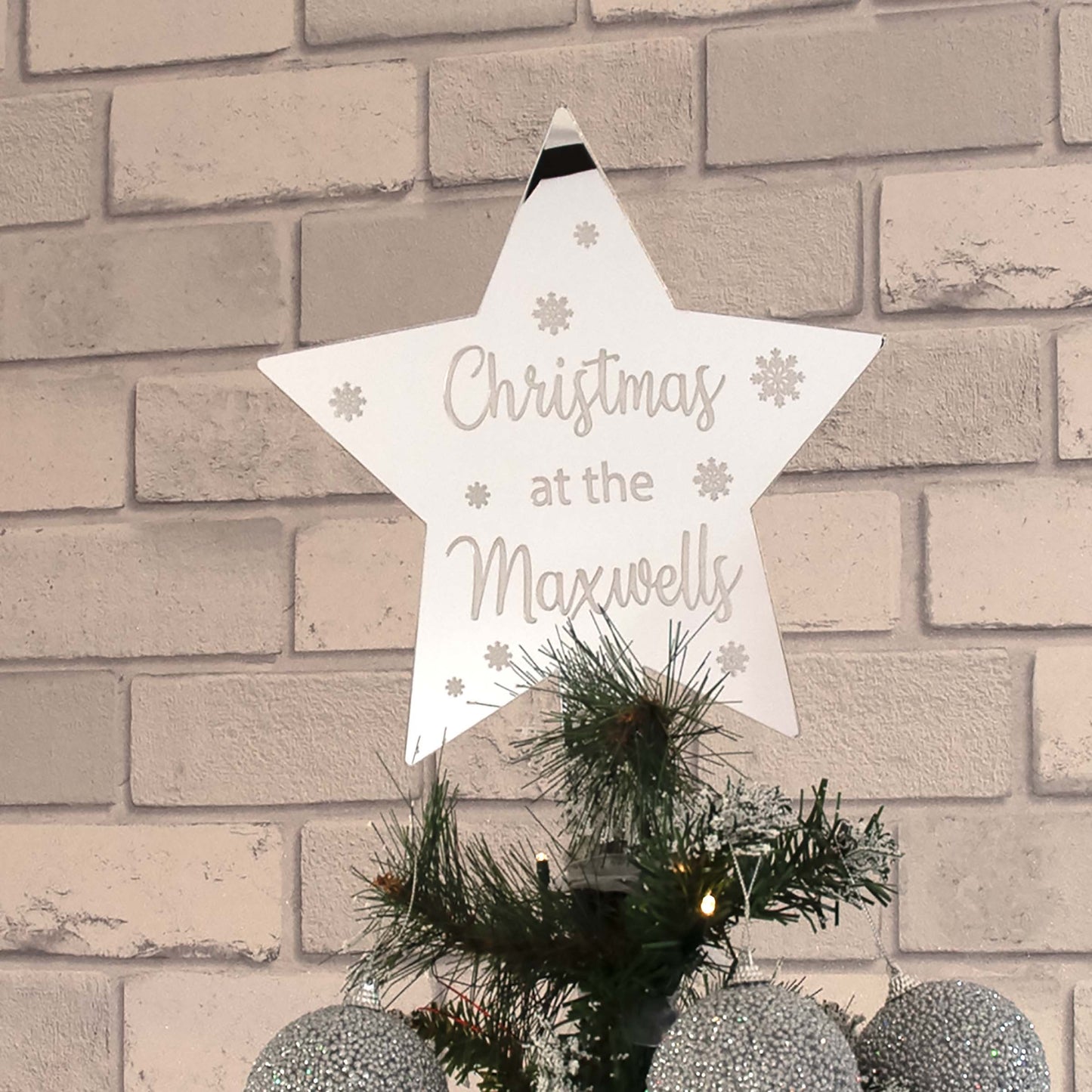 Personalised Christmas At The Acrylic Star Tree Topper