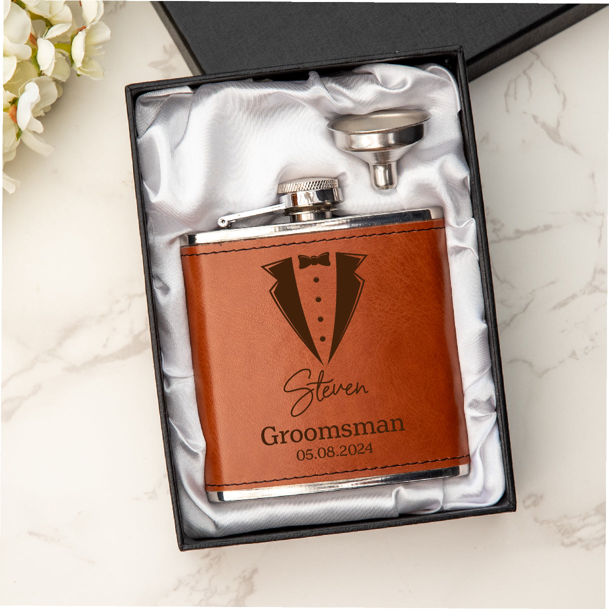 Personalised  Engraved  Tuxedo Hip Flask