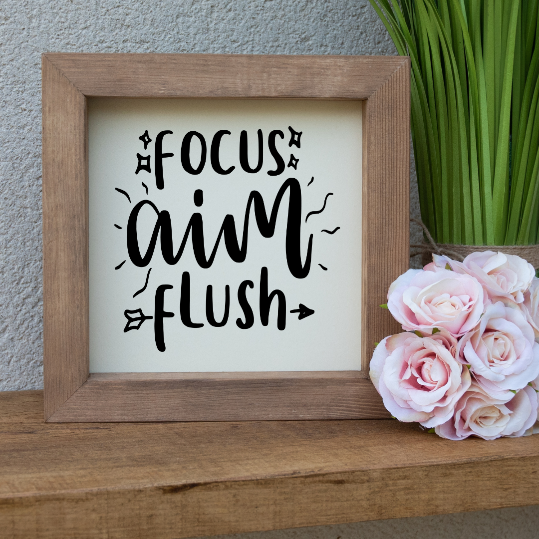 Focus Aim Flush Bathroom Humour Wooden Picture Frame