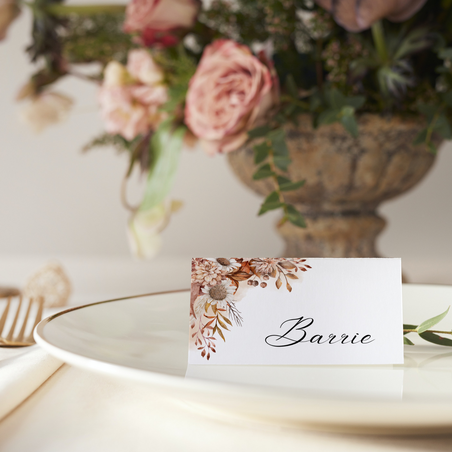 Personalised Rustic Flowers Place Cards