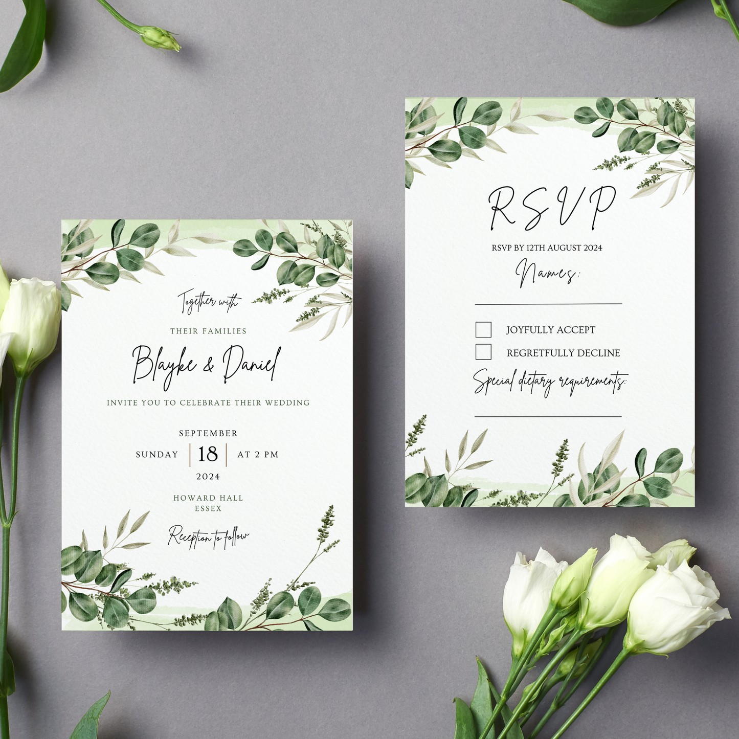 Printed Personalised Botanical Leaf Wedding Invitation