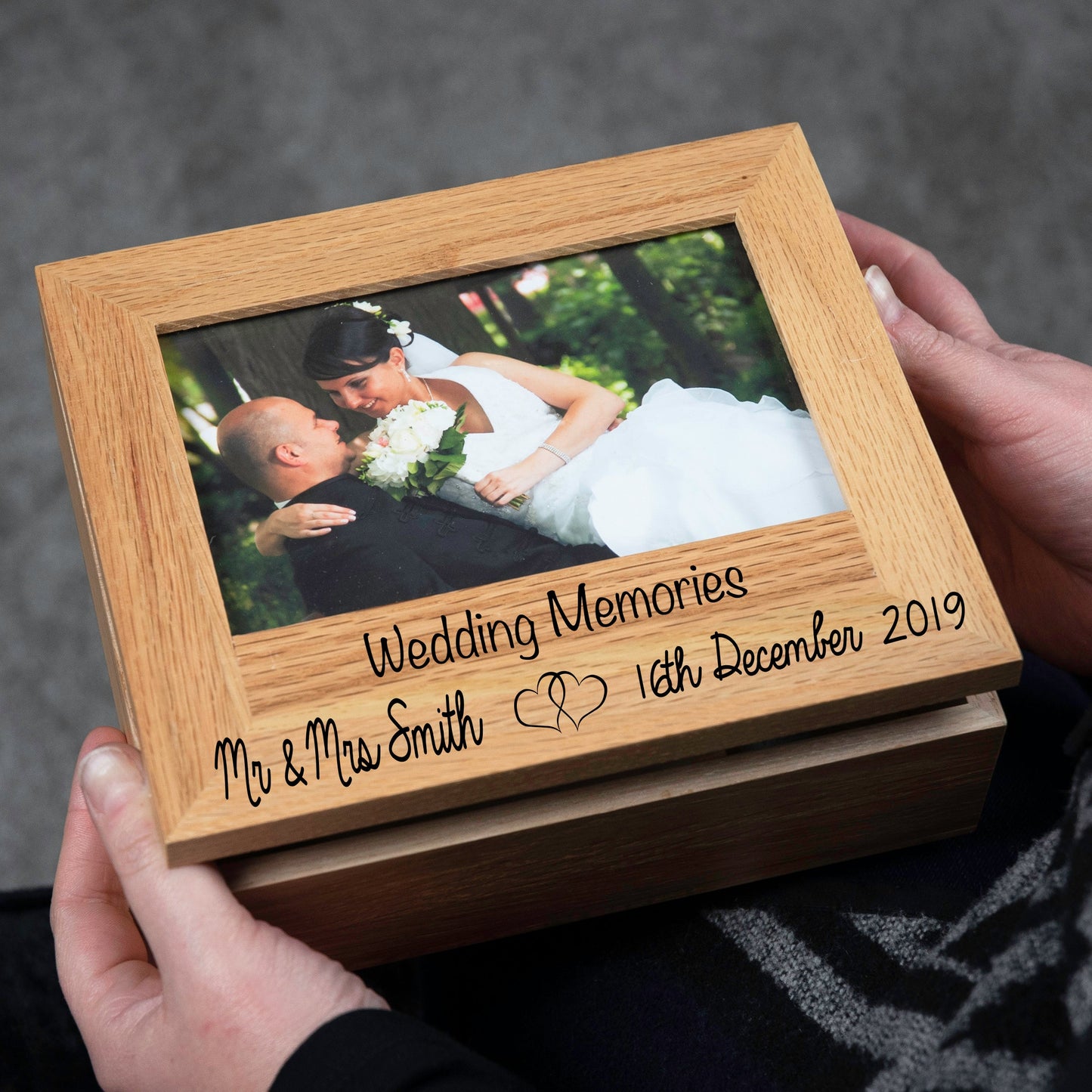 Personalised Solid Oak Photo Keepsake Wedding Box