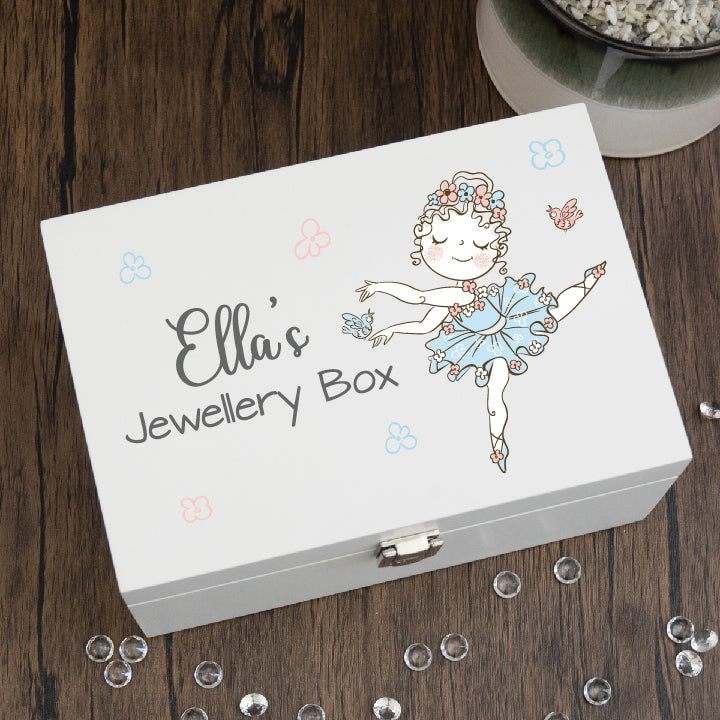 Children's Personalised Ballerina Wooden Jewellery Box With Mirror