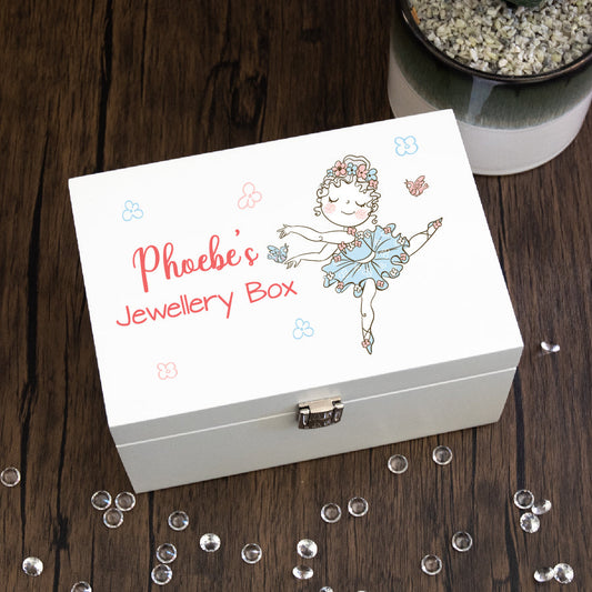 Children's Personalised Ballerina Wooden Jewellery Box With Mirror