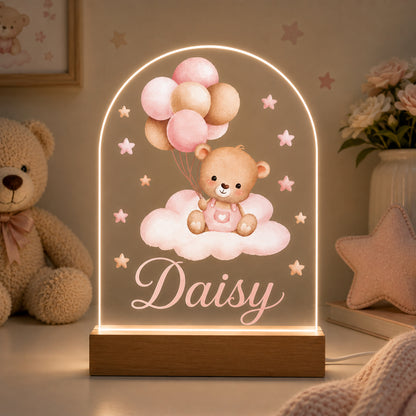 Personalised Teddy Bear & Balloons Night Light | New Baby, Christening & 1st Birthday Gift