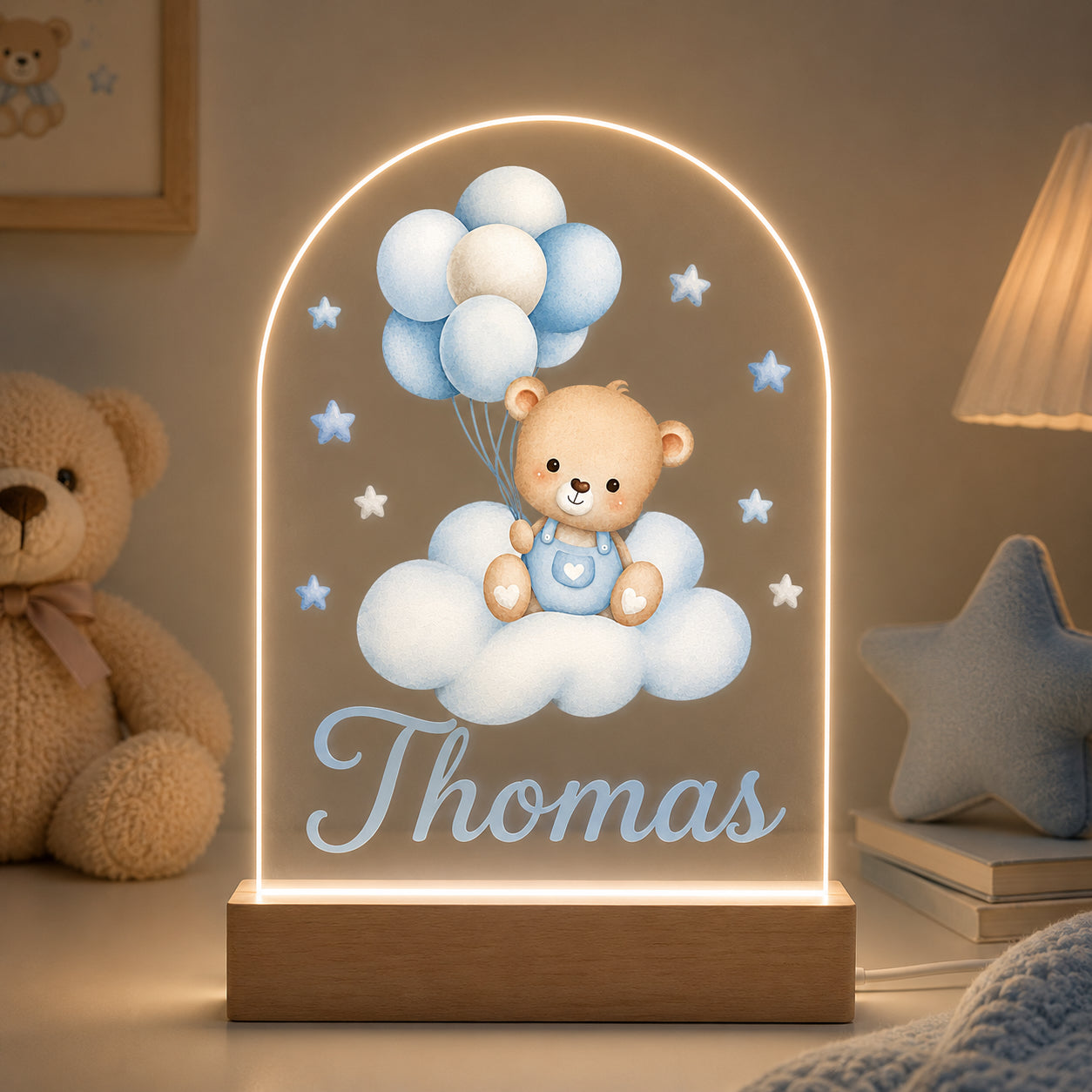 Personalised Teddy Bear & Balloons Night Light | New Baby, Christening & 1st Birthday Gift
