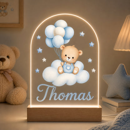 Personalised Teddy Bear & Balloons Night Light | New Baby, Christening & 1st Birthday Gift