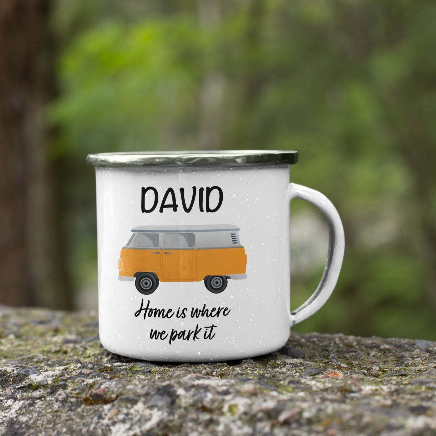 Personalised Camper Van Home is Where We Park It Enamel Mug