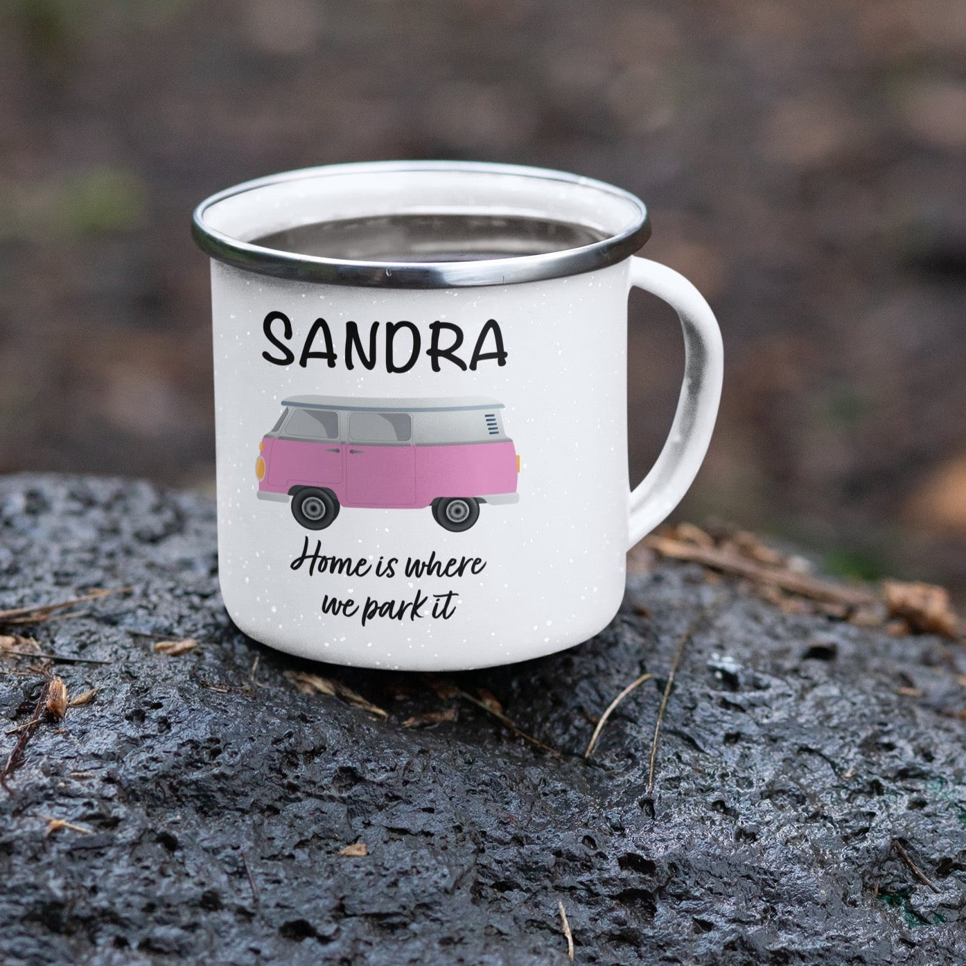 Personalised Camper Van Home is Where We Park It Enamel Mug