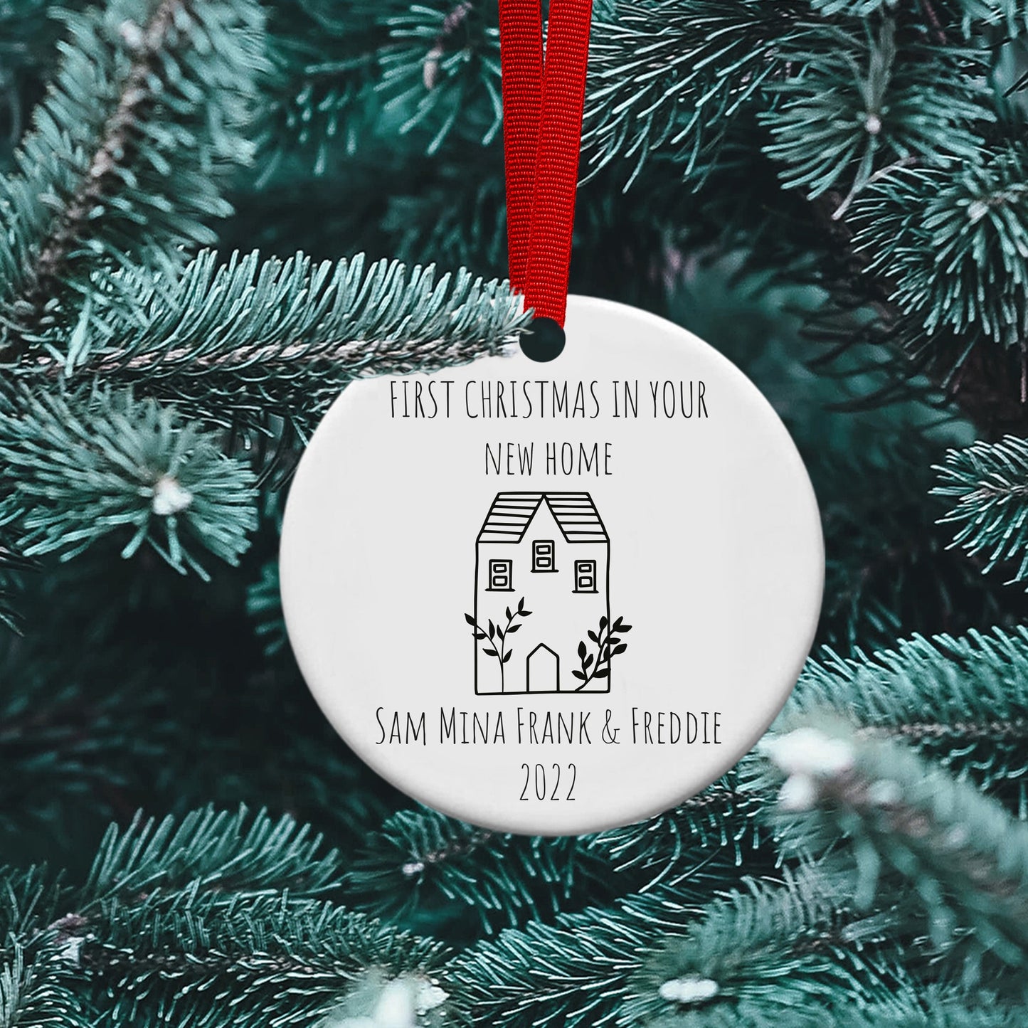 Personalised First Christmas In Your New Home Ceramic Bauble Tree Decoration