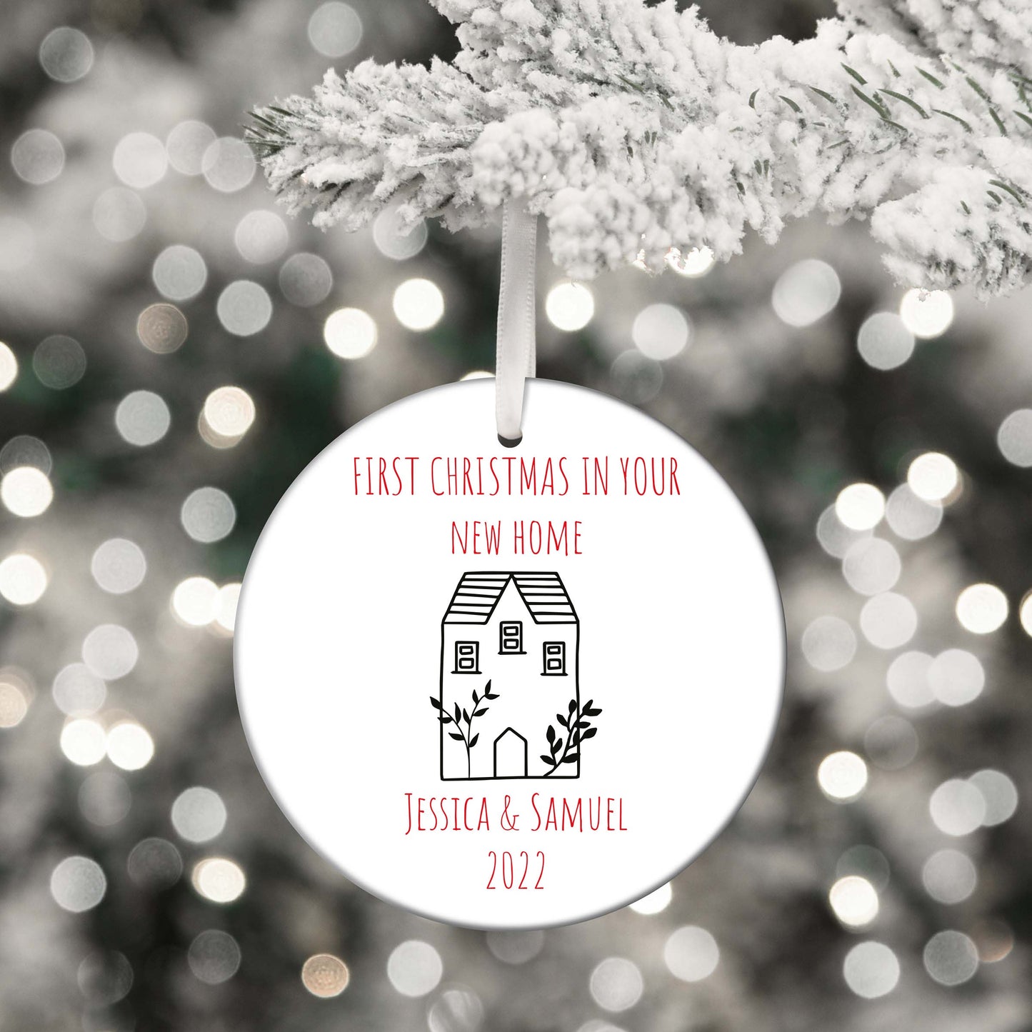 Personalised First Christmas In Your New Home Ceramic Bauble Tree Decoration