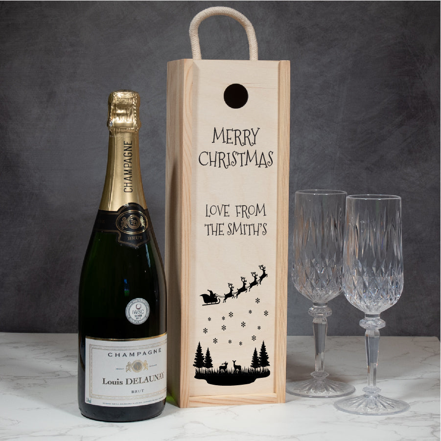 Personalised Christmas Santa Sleigh Design Wooden  Bottle Box