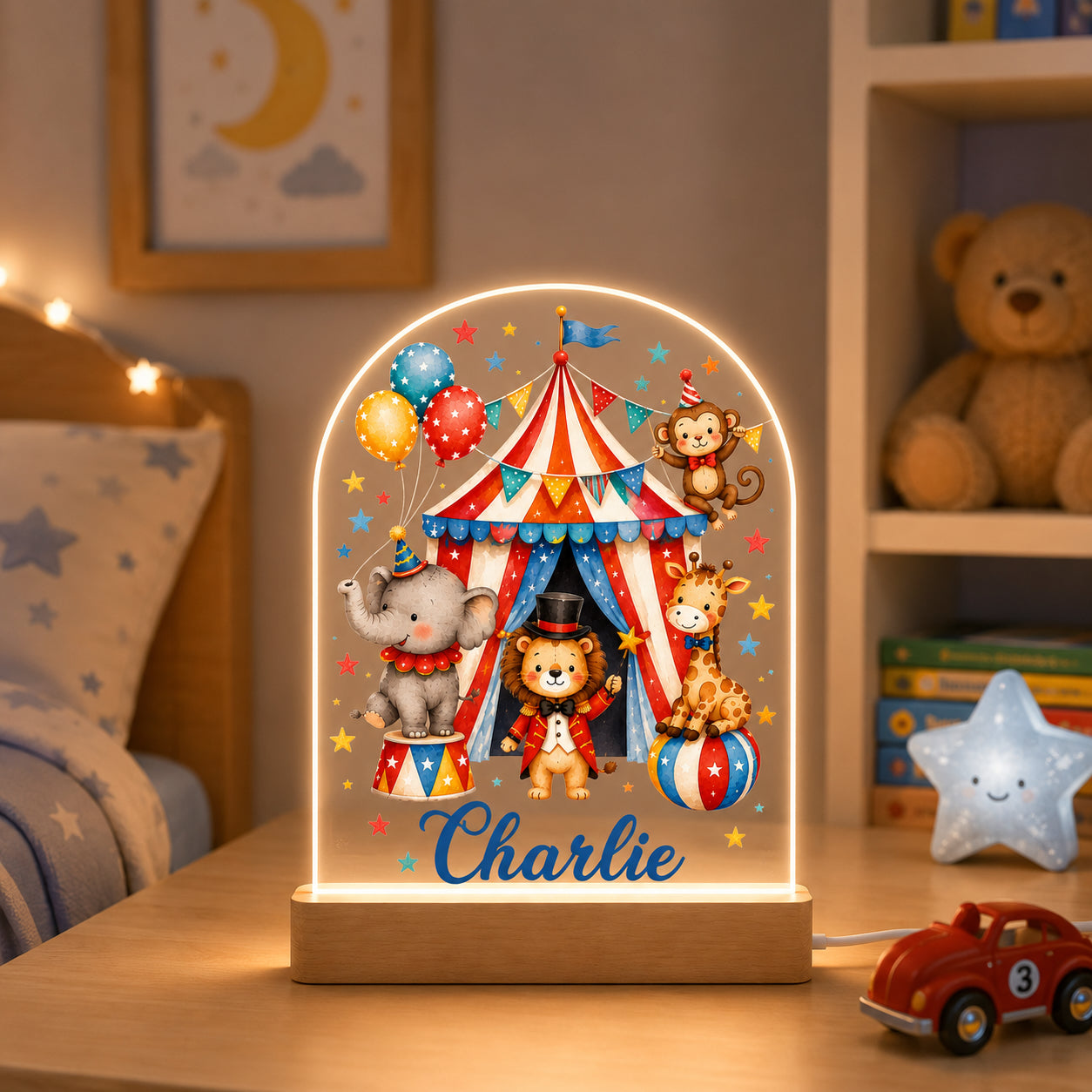 Personalised Circus Theme Night Light | Custom LED Nursery & Children's Bedroom Light