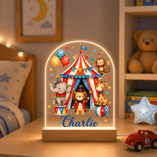 Personalised Circus Theme Night Light | Custom LED Nursery & Children's Bedroom Light