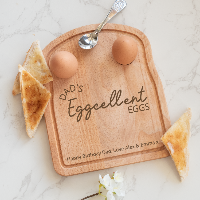 Personalised Wooden Breakfast Board: "Egg-cellent Eggs" Engraved Serving Board