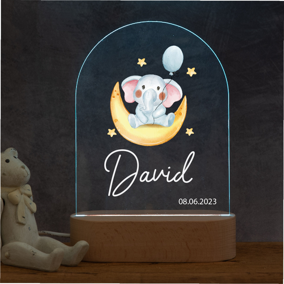 Personalised Elephant and Moon Night Light