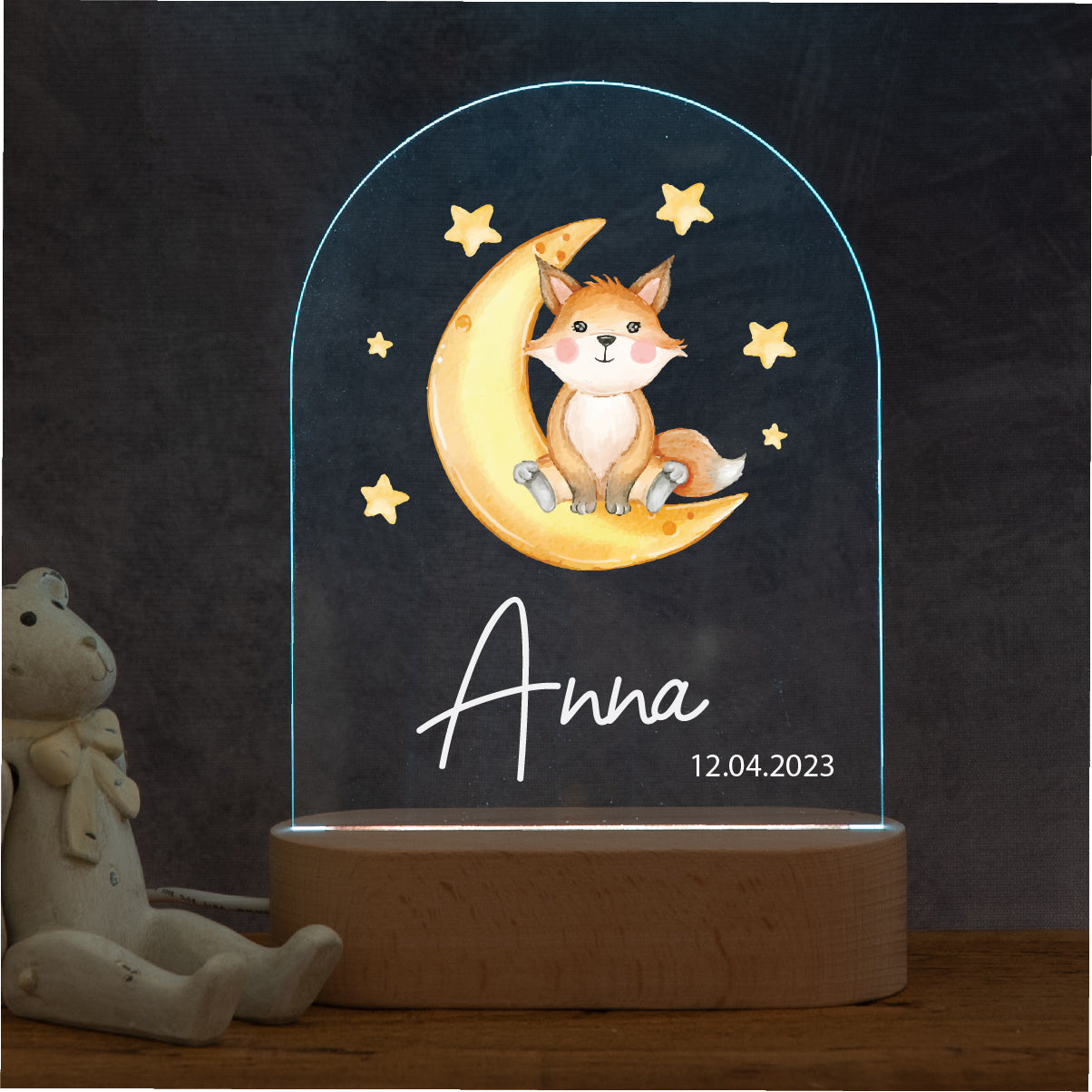 Personalised Fox and Moon Night Light