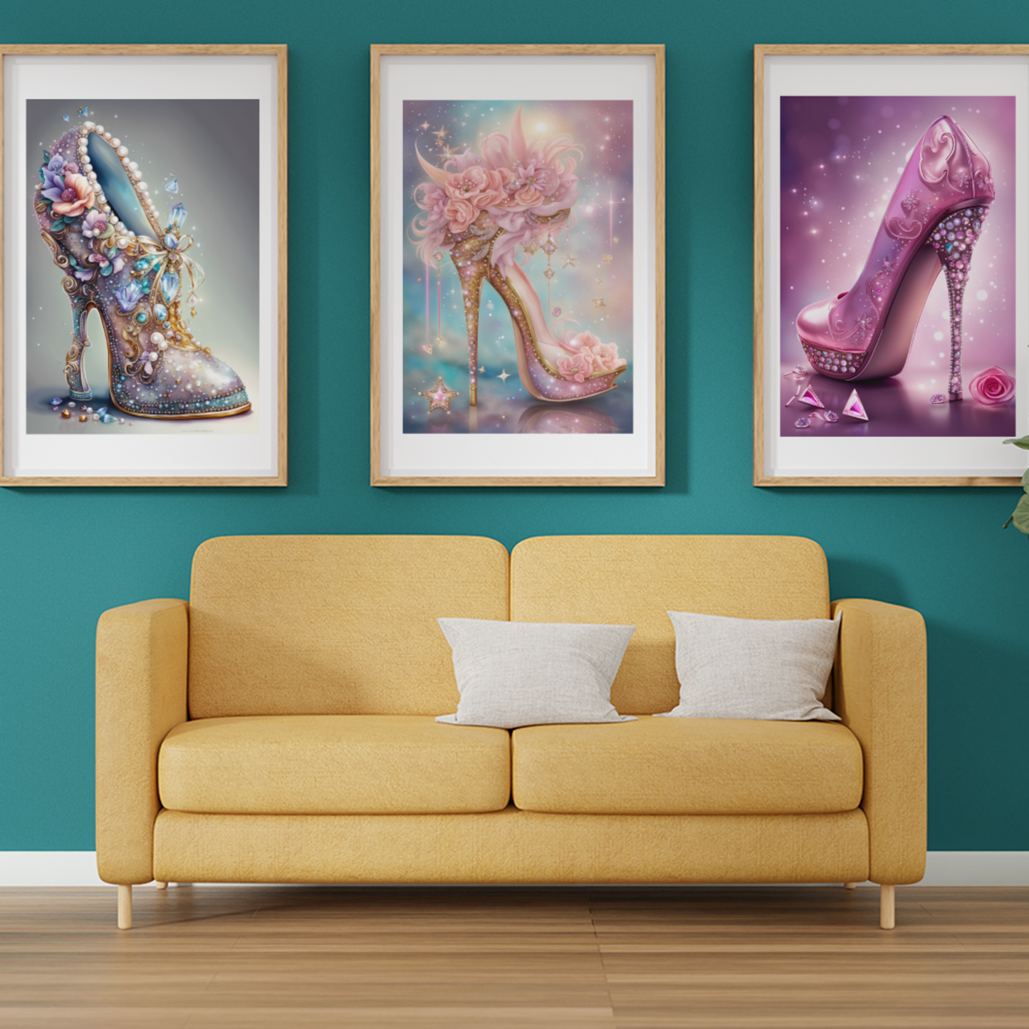 Set of 3 Heeled Shoe Wall Art Framed Pictures