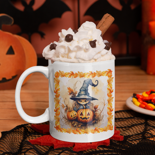 Personalised Freaky Halloween Witch & Pumpkin Ceramic Mug