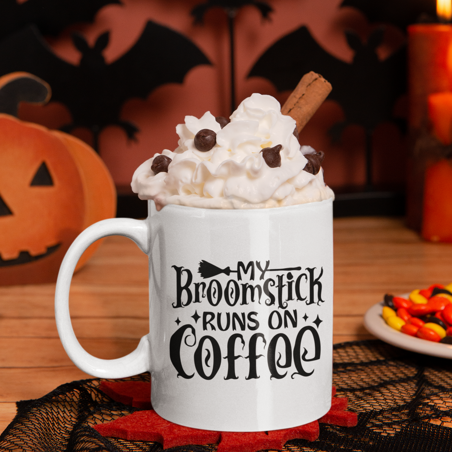 Personalised My Broomstick Runs On Coffee Ceramic Mug Halloween Edition