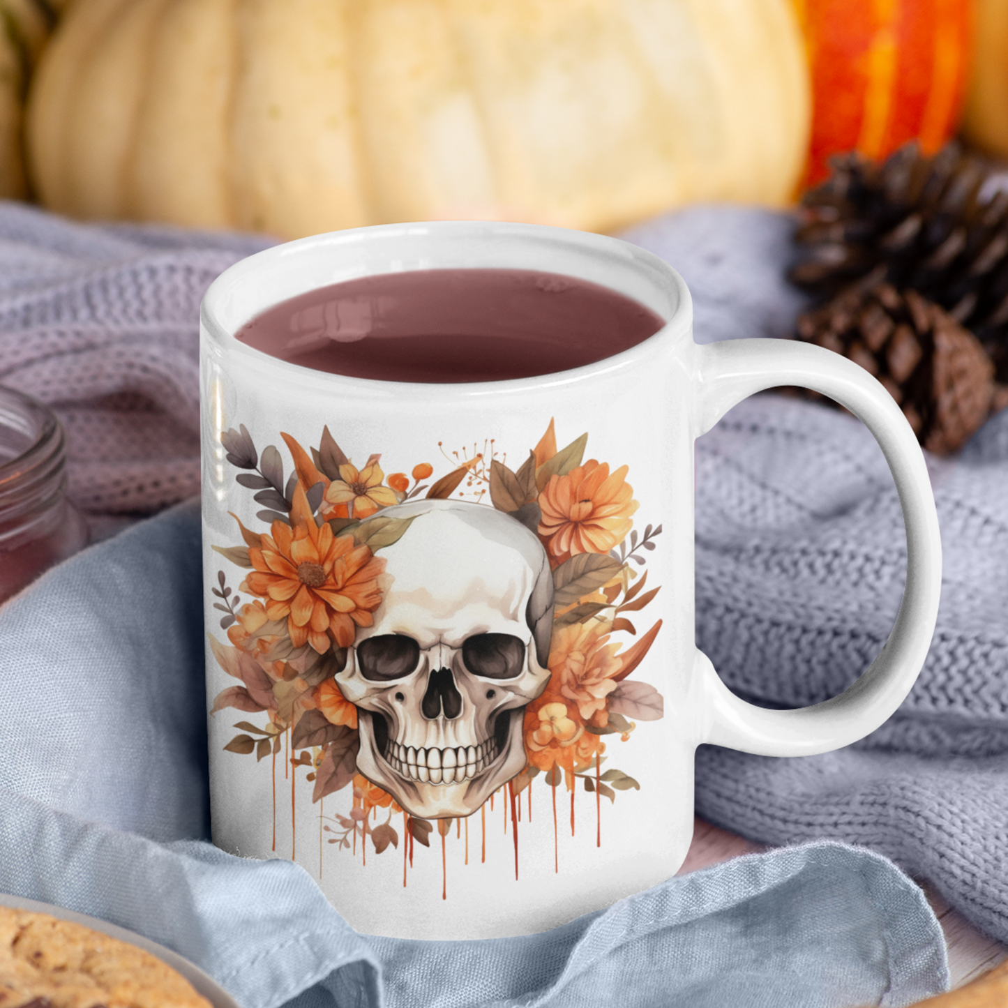 Personalised Watercolour Floral Ghost Ceramic Mug Halloween Edition