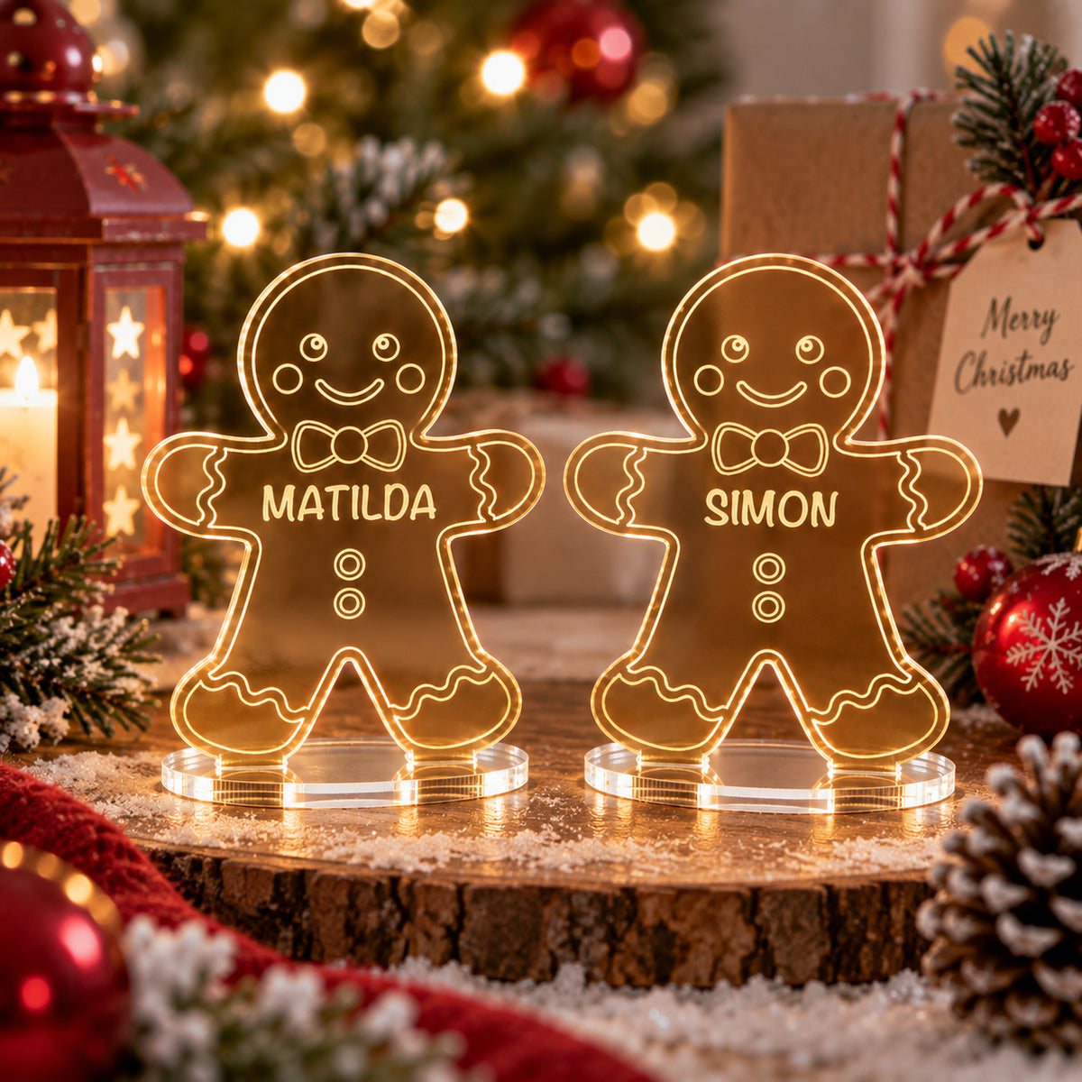 Personalised Christmas Gingerbread Man Mirror Acrylic Table Place Names
