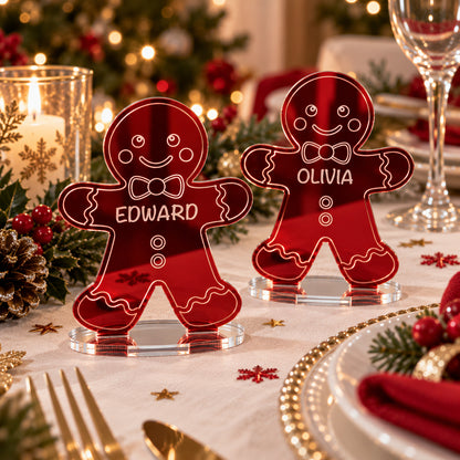 Personalised Christmas Gingerbread Man Mirror Acrylic Table Place Names