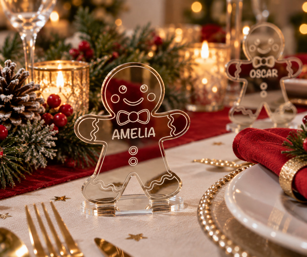 Personalised Christmas Gingerbread Man Mirror Acrylic Table Place Names