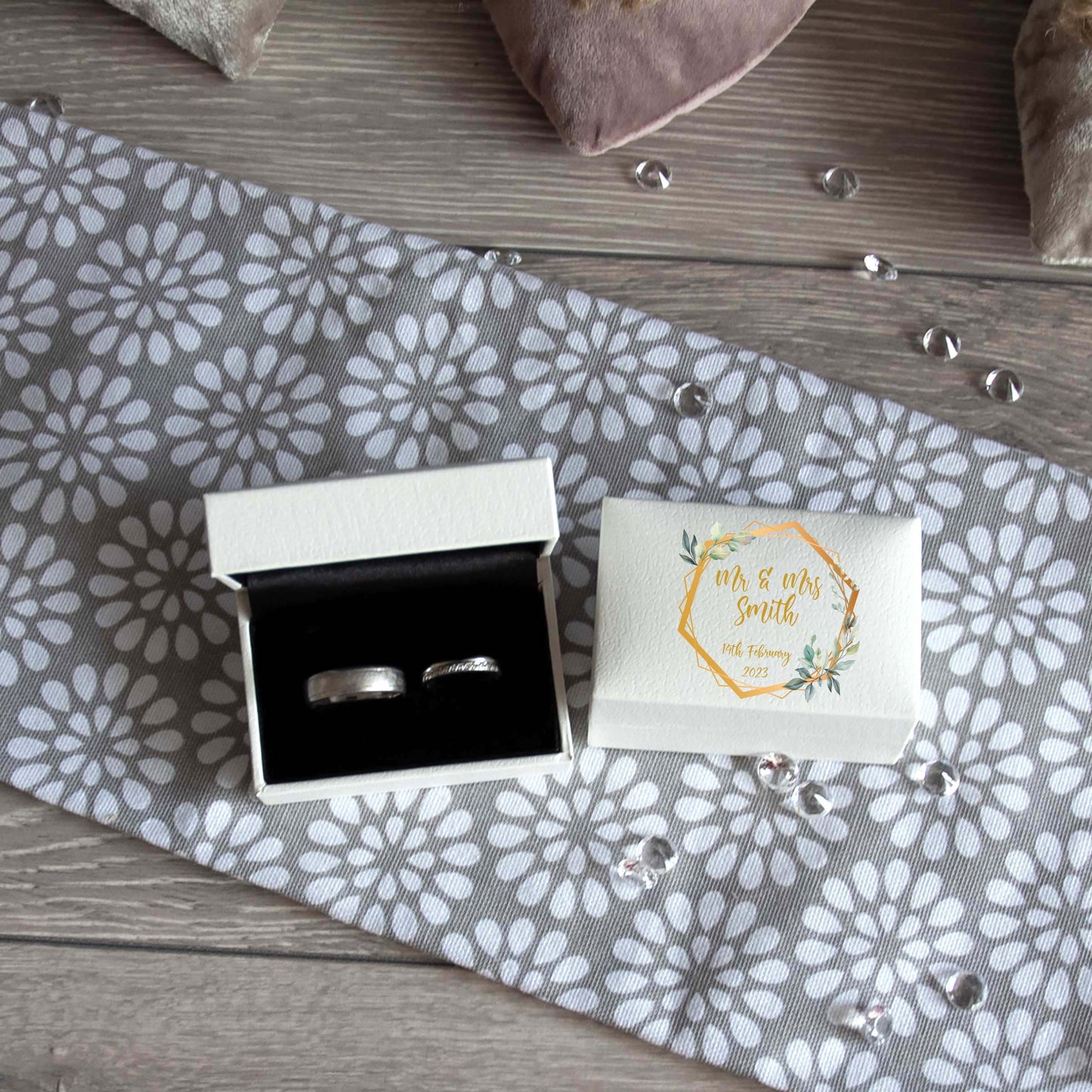 Personalised Golden Floral Frame Wedding Ring Keepsake Box