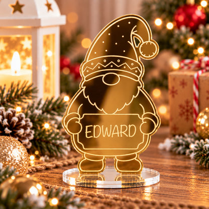 Personalised Christmas Gonk Gnome Mirror Acrylic Table Place Names