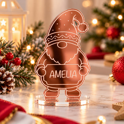 Personalised Christmas Gonk Gnome Mirror Acrylic Table Place Names