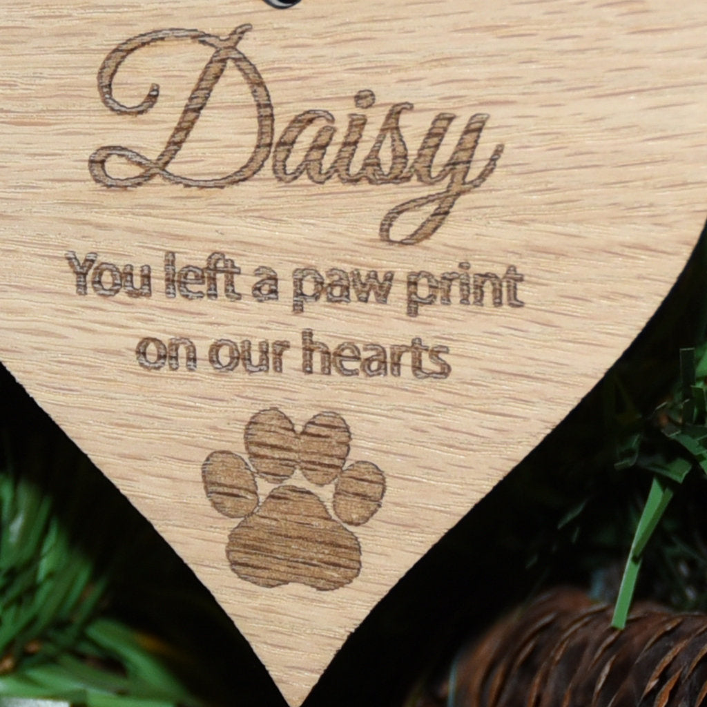 Wooden Personalised  Pet Memorial Heart Christmas Bauble