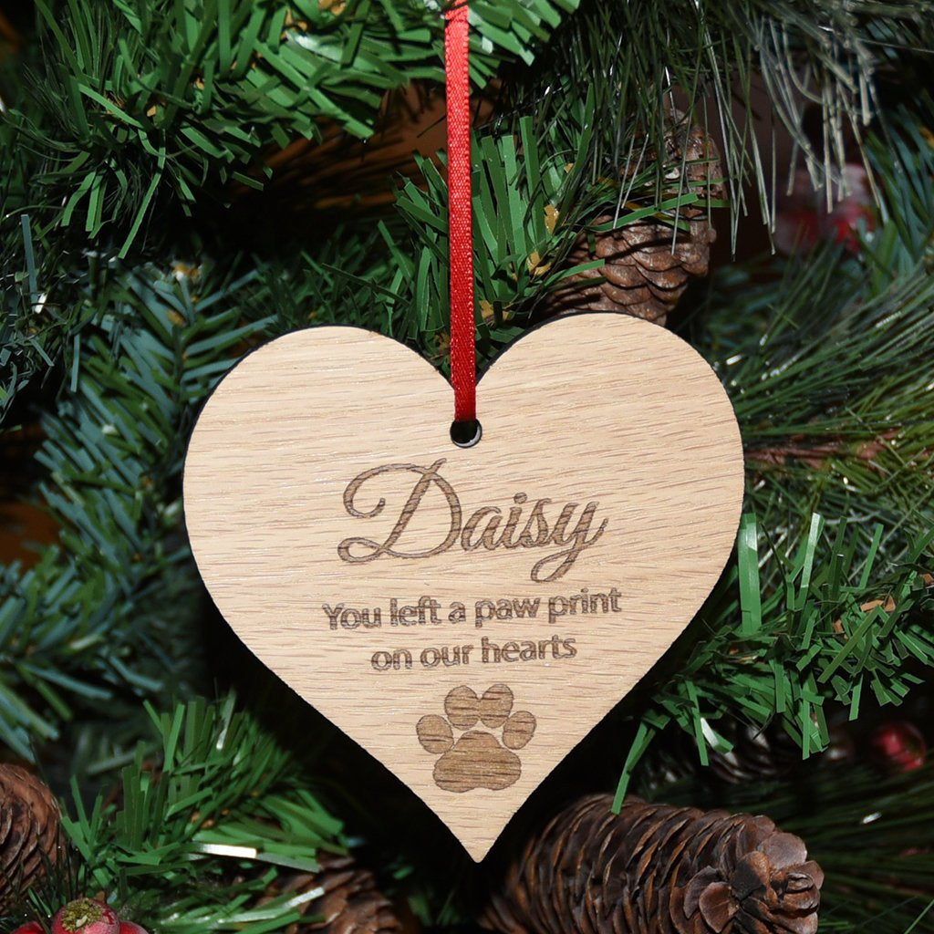 Wooden Personalised  Pet Memorial Heart Christmas Bauble