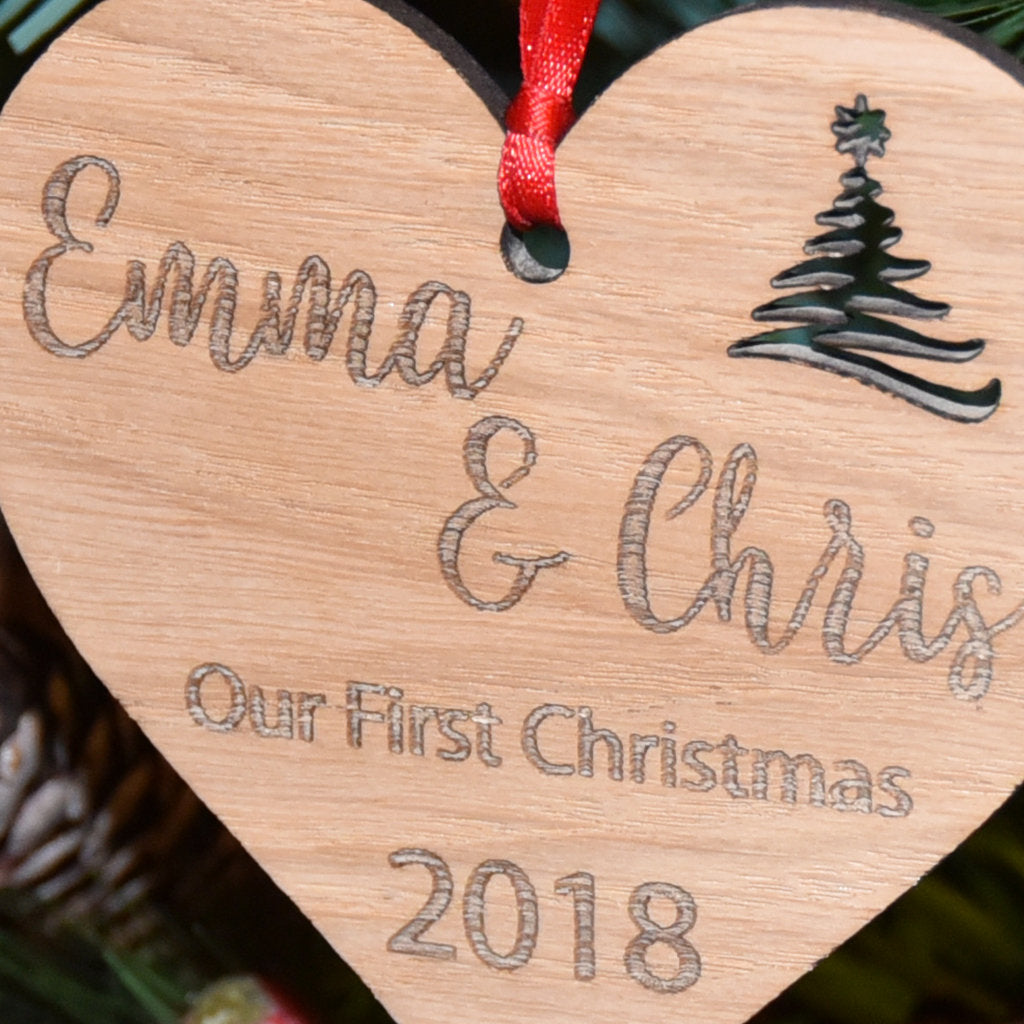 Personalised Our First Christmas  Heart Shaped Bauble