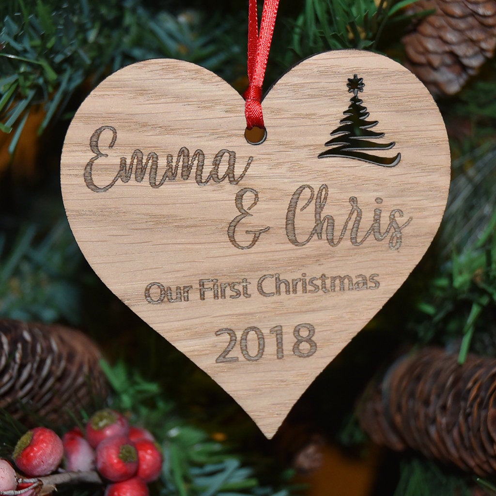 Personalised Our First Christmas  Heart Shaped Bauble