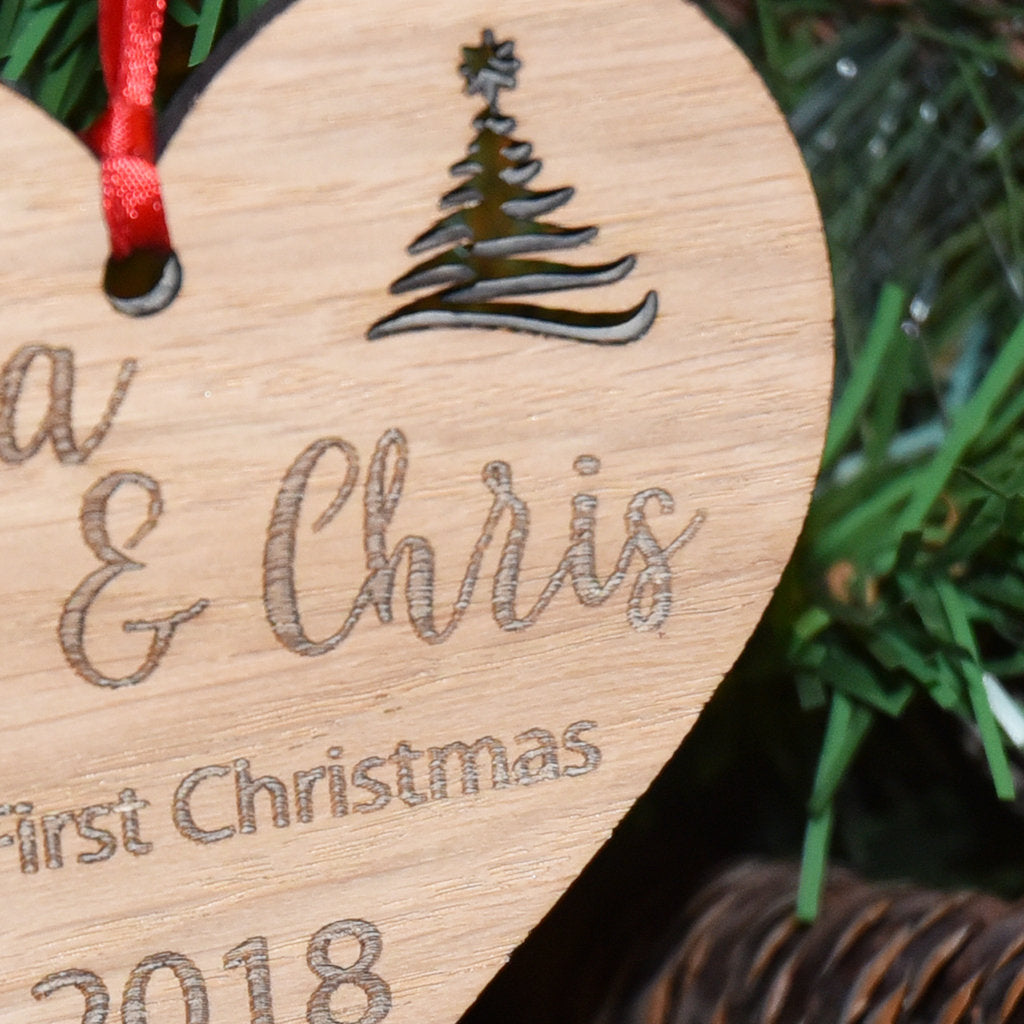 Personalised Our First Christmas  Heart Shaped Bauble