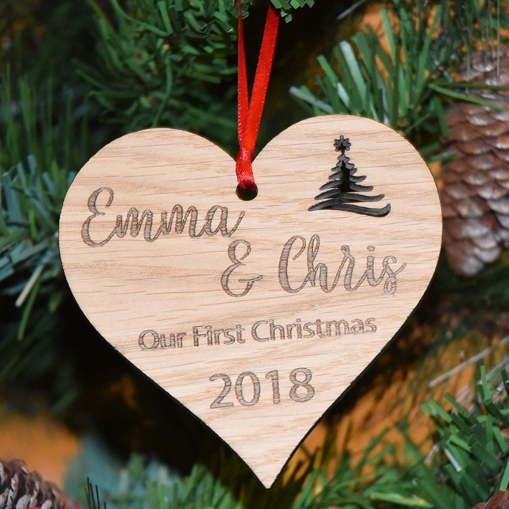 Personalised Our First Christmas  Heart Shaped Bauble