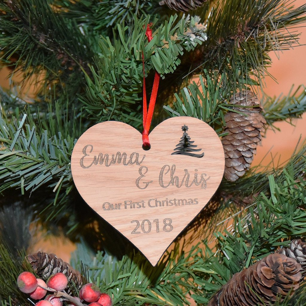 Personalised Our First Christmas  Heart Shaped Bauble