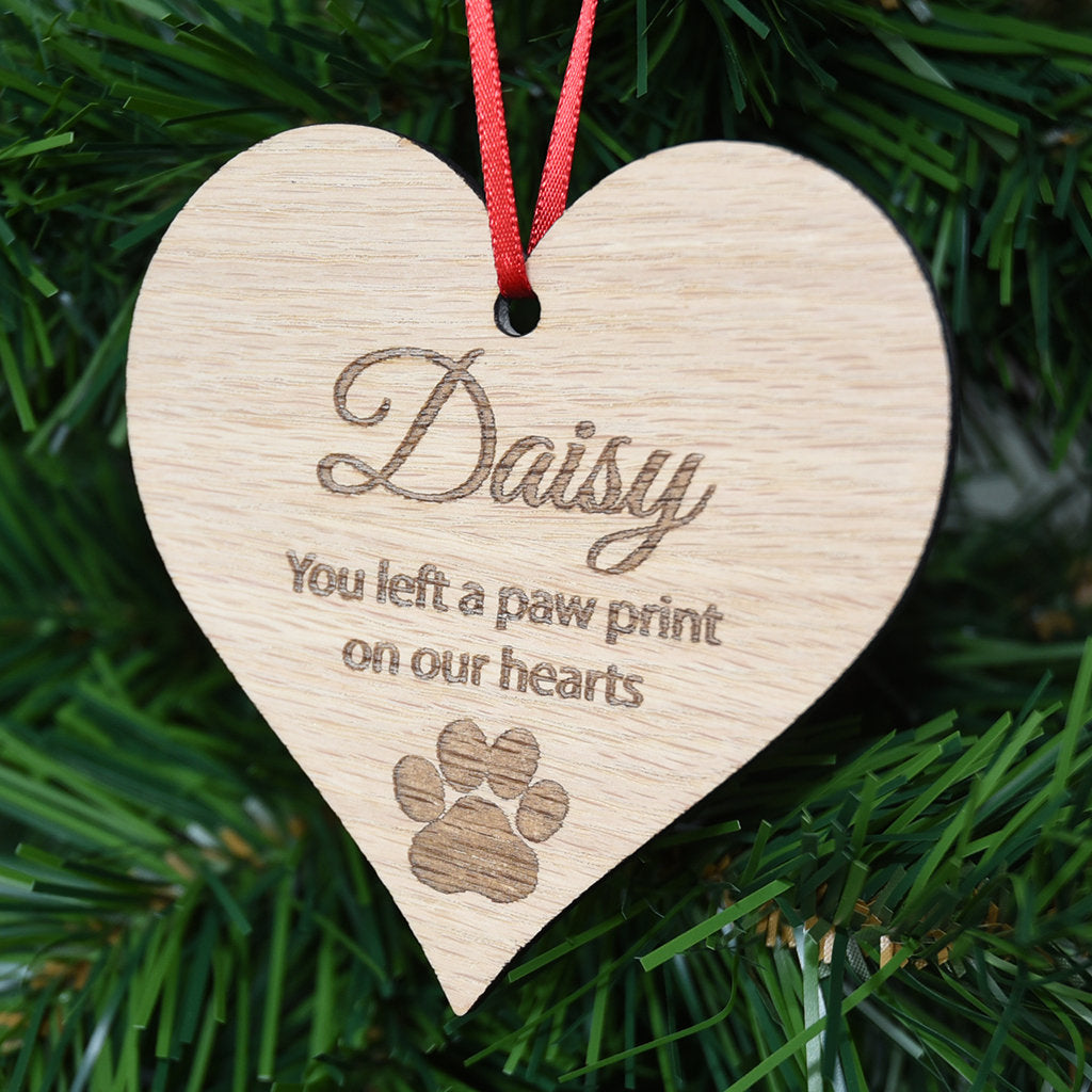 Wooden Personalised  Pet Memorial Heart Christmas Bauble