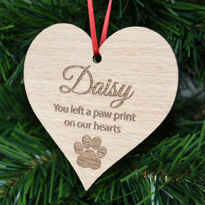 Wooden Personalised  Pet Memorial Heart Christmas Bauble