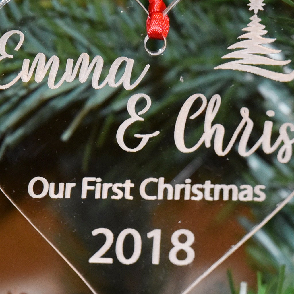 Personalised Our First Christmas  Heart Shaped Bauble