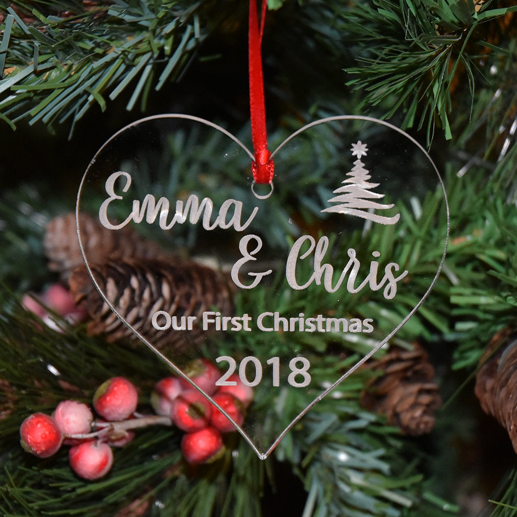 Personalised Our First Christmas  Heart Shaped Bauble