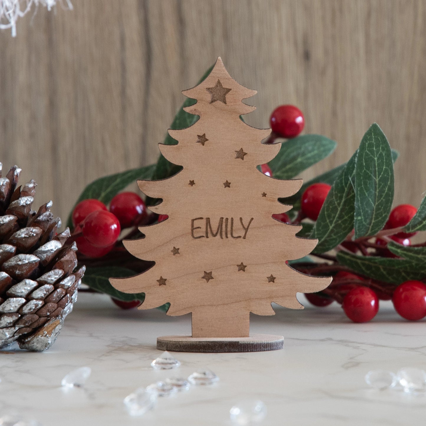 Personalised Wooden Christmas Tree Place Name