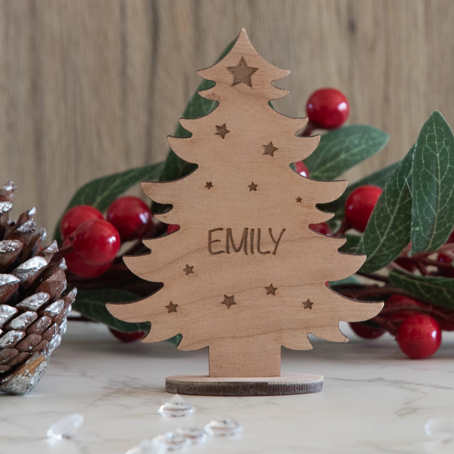 Personalised Wooden Christmas Tree Place Name