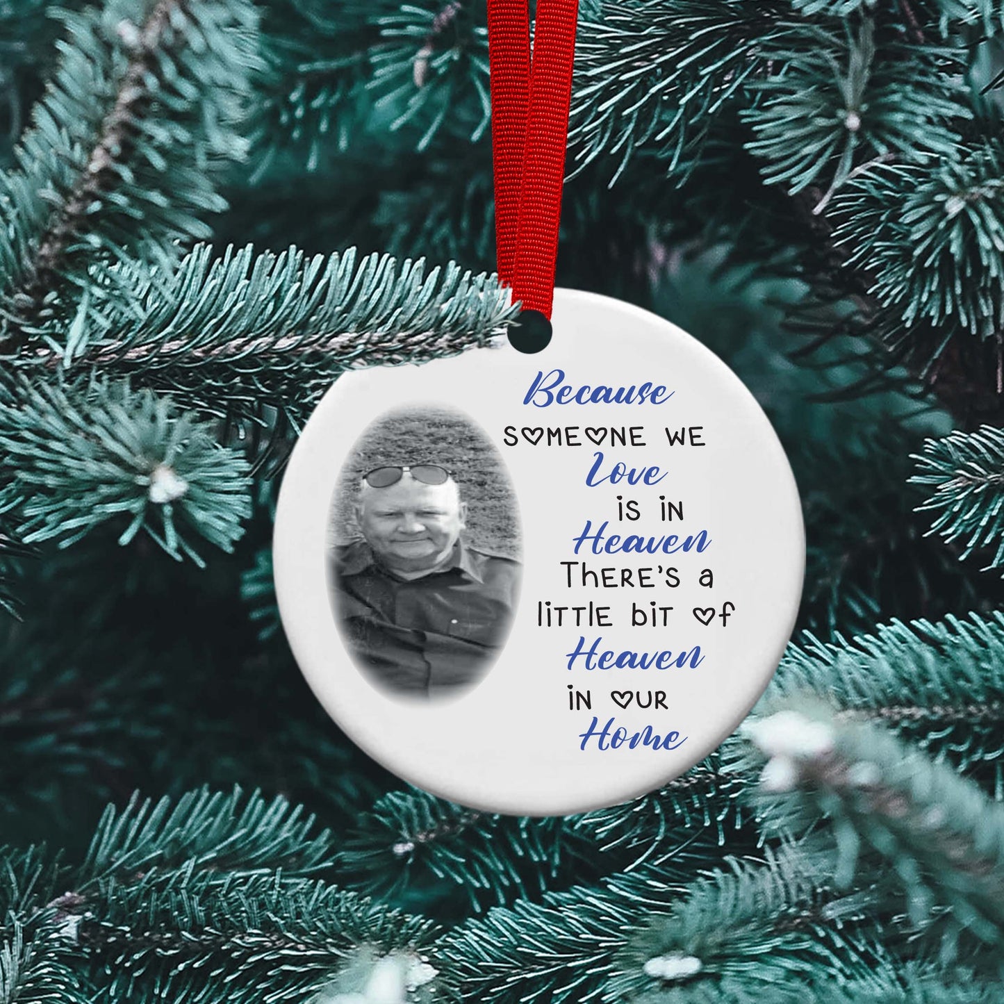 Personalised Memorial Photo Someone Is In Heaven Ceramic Bauble Christmas Tree Decoration