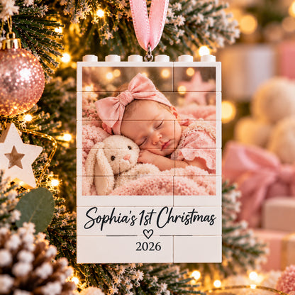 Personalised Baby's First Christmas LEGO® Style Photo Brick Christmas Tree Decoration