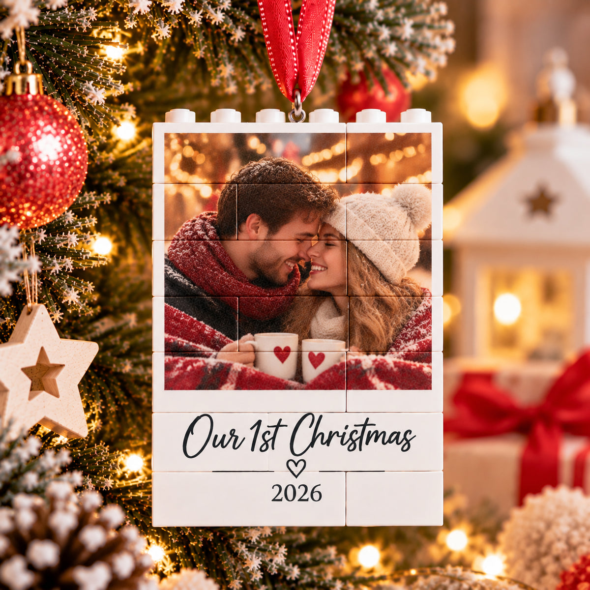 Personalised Our First Christmas LEGO® Style Photo Brick Christmas Tree Decoration