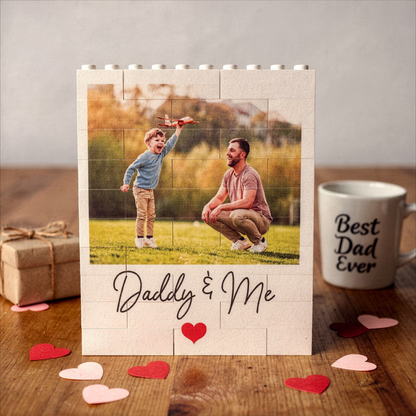 Personalised Daddy & Me Photo Block and Text made fromLEGO® Bricks