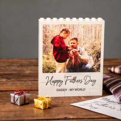 Personalised Happy Fathers Day Photo Block and Text made from LEGO® Bricks